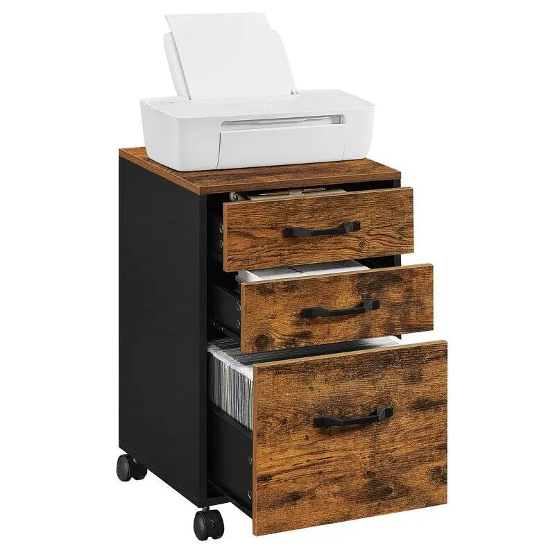 3 Drawer Wood Mobile File Cabinet