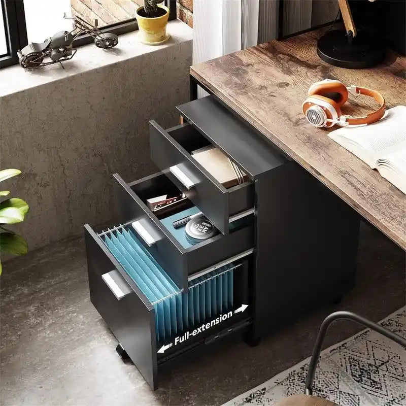 3 Drawer Wood Mobile File Cabinet