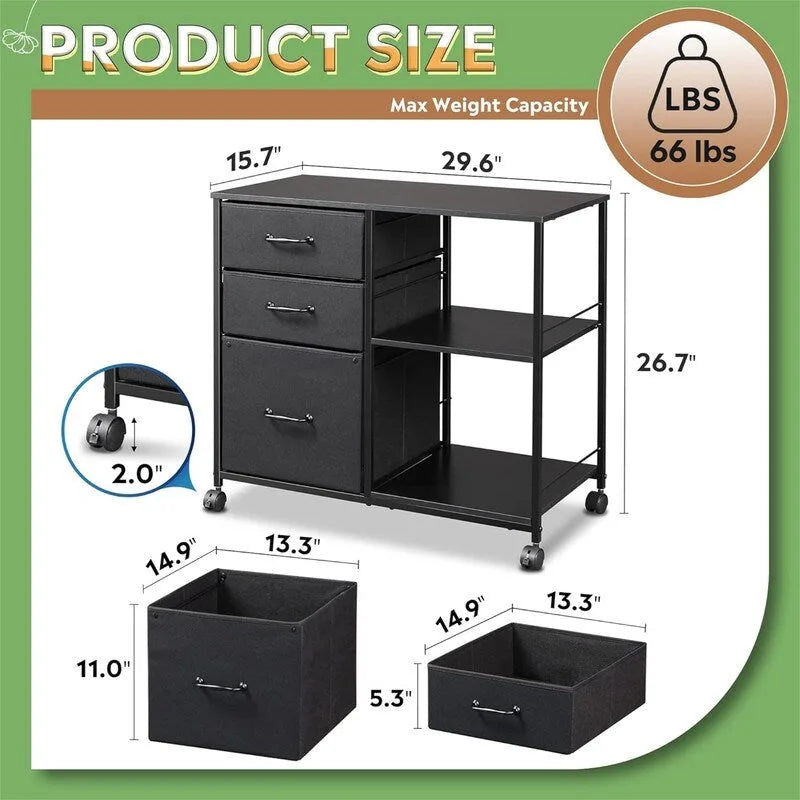 3 Drawer Mobile File Cabinet - 15.75D x 29.53W x 26.77H