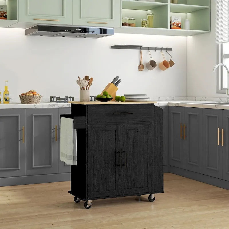 Rolling Kitchen Island with Storage, AC Outlets and USB Ports
