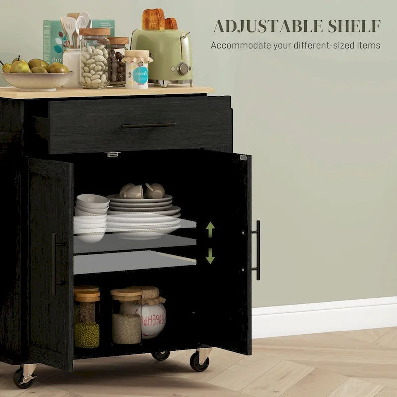 Rolling Kitchen Island with Storage, AC Outlets and USB Ports