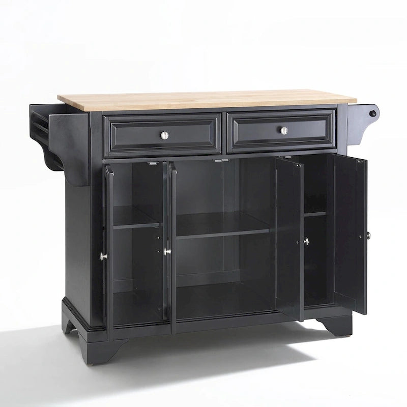 Crosley LaFayette Black Wood Kitchen Island with Natural Wood Top - 18d x 51.5w x 36h