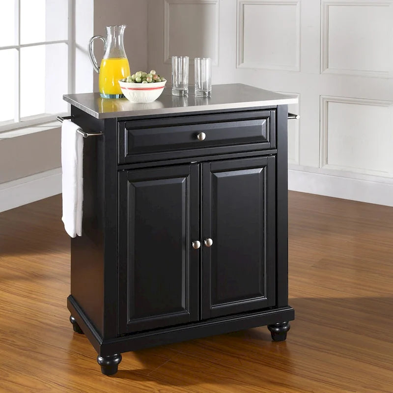 Crosley Cambridge Stainless Steel Top Portable Kitchen Island in Black Finish - N/A