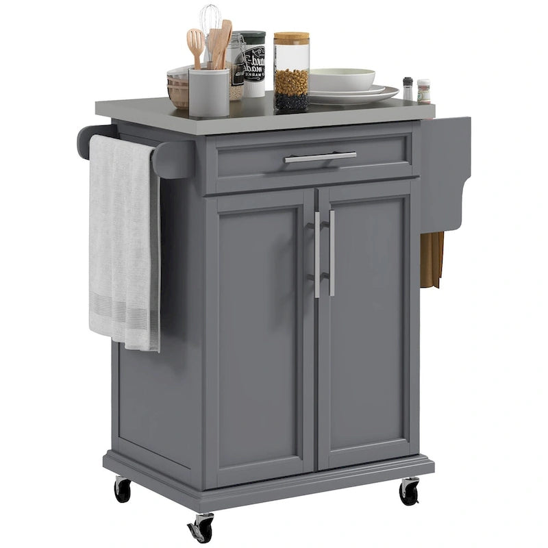 Rolling Kitchen Island on Wheels with Stainless Steel Countertop