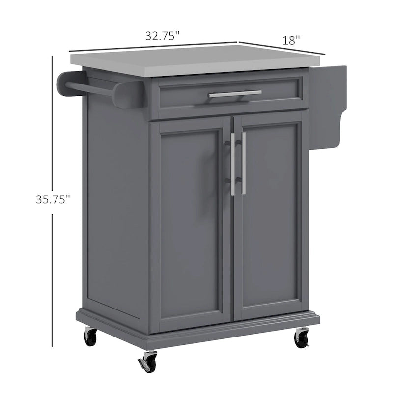 Rolling Kitchen Island on Wheels with Stainless Steel Countertop