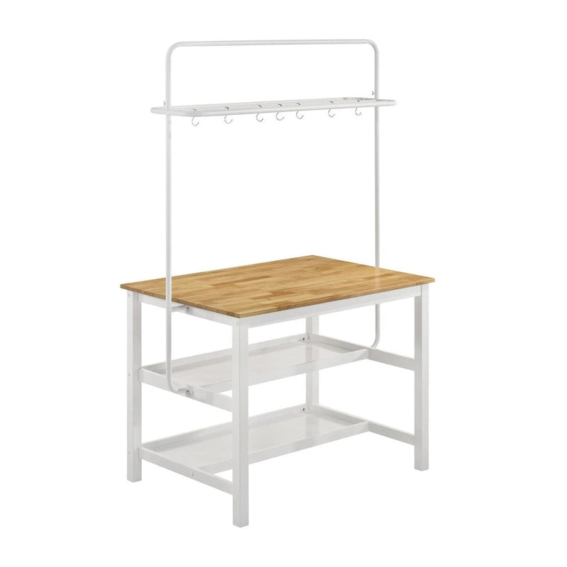 Prager Brown and White Kitchen Island Counter Table with Pot Rack