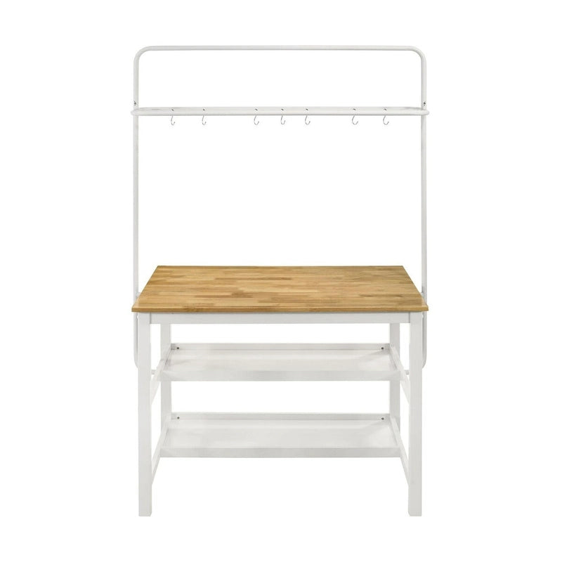 Prager Brown and White Kitchen Island Counter Table with Pot Rack