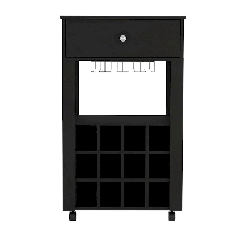Bar Cart , Twelve Wine Cubbies, Four Legs, Black Wengue Finish