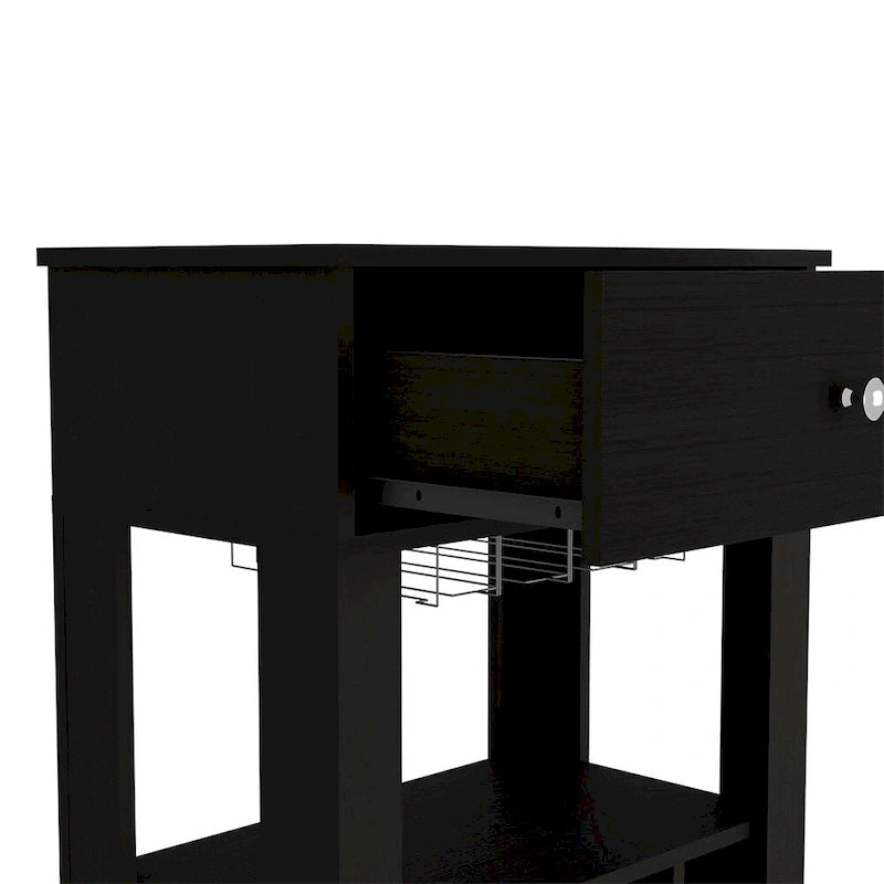 Bar Cart , Twelve Wine Cubbies, Four Legs, Black Wengue Finish