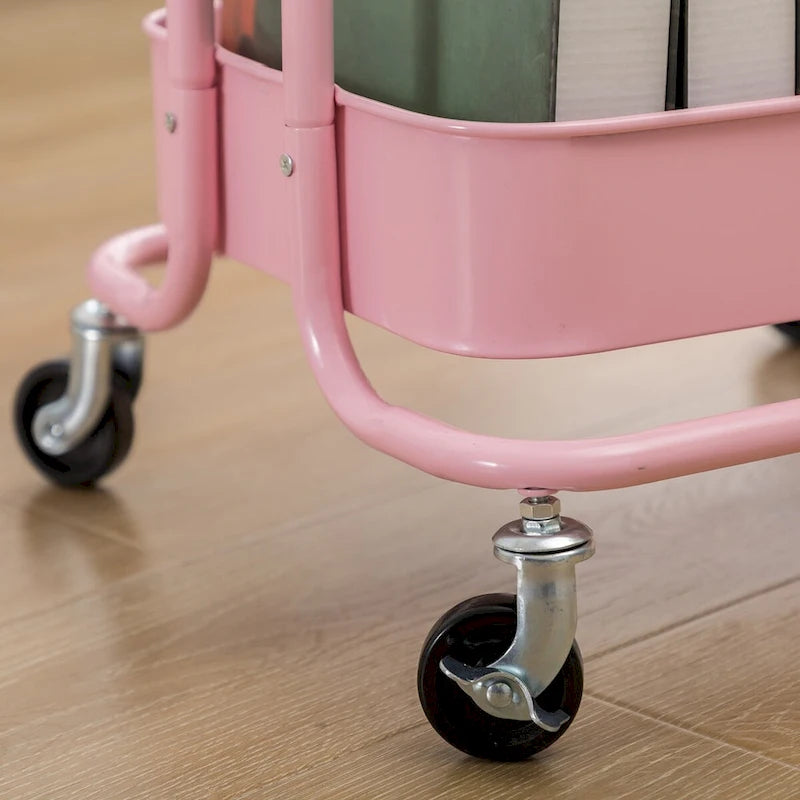 Pink 3-Tier Metal Cart Storage Shelves Organizer Trolley Cart with Wheels - 31*14*18