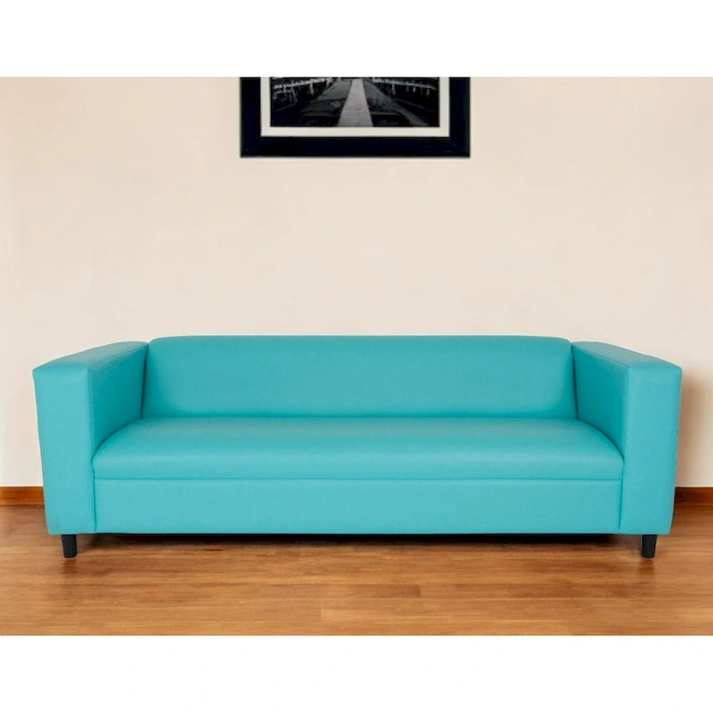 HomeRoots 84 Teal Blue Faux Leather Sofa With Black Legs - 84