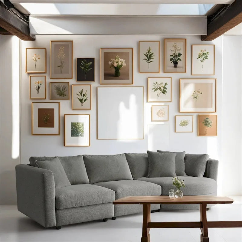 Three Indoor Cushioned Combination Sofas w/ 3 Pillows and Curved Seat
