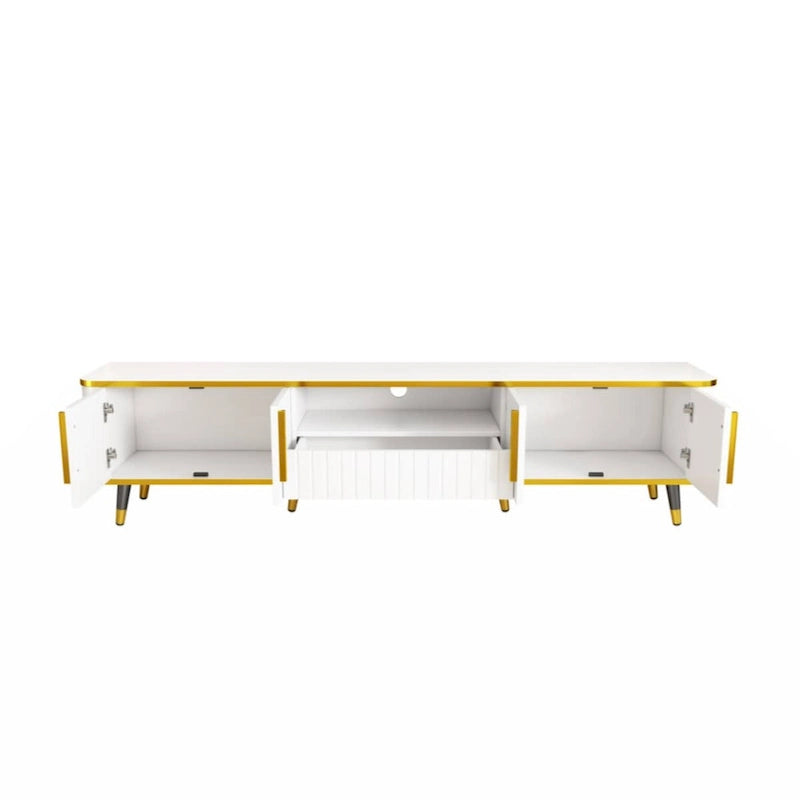 Luxury Minimalism TV Stand with Open Storage Shelf for TVs Up to 85, Entertainment Center with Cabinets and Drawers