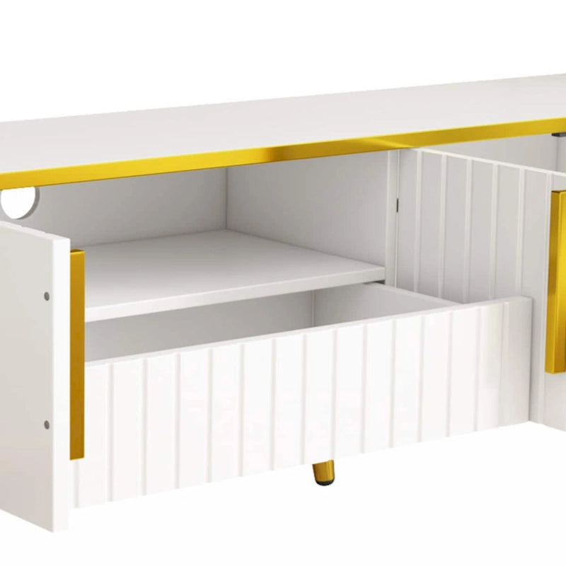 Luxury Minimalism TV Stand with Open Storage Shelf for TVs Up to 85, Entertainment Center with Cabinets and Drawers
