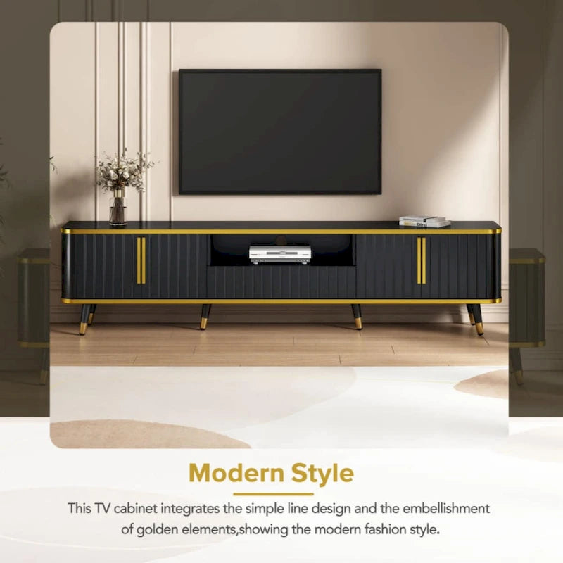 Luxury Minimalism TV Stand with Open Storage Shelf for TVs Up to 85, Entertainment Center with Cabinets and Drawers
