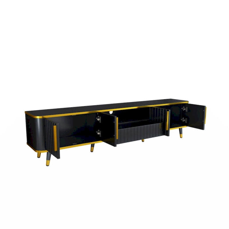 Luxury Minimalism TV Stand with Open Storage Shelf for TVs Up to 85, Entertainment Center with Cabinets and Drawers