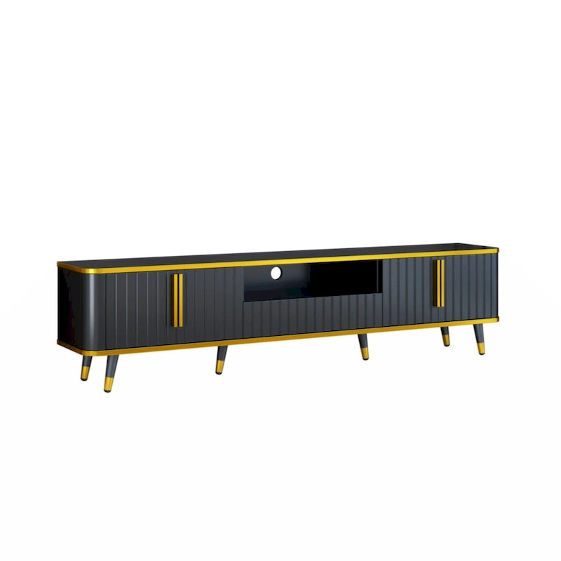 Luxury Minimalism TV Stand with Open Storage Shelf for TVs Up to 85, Entertainment Center with Cabinets and Drawers