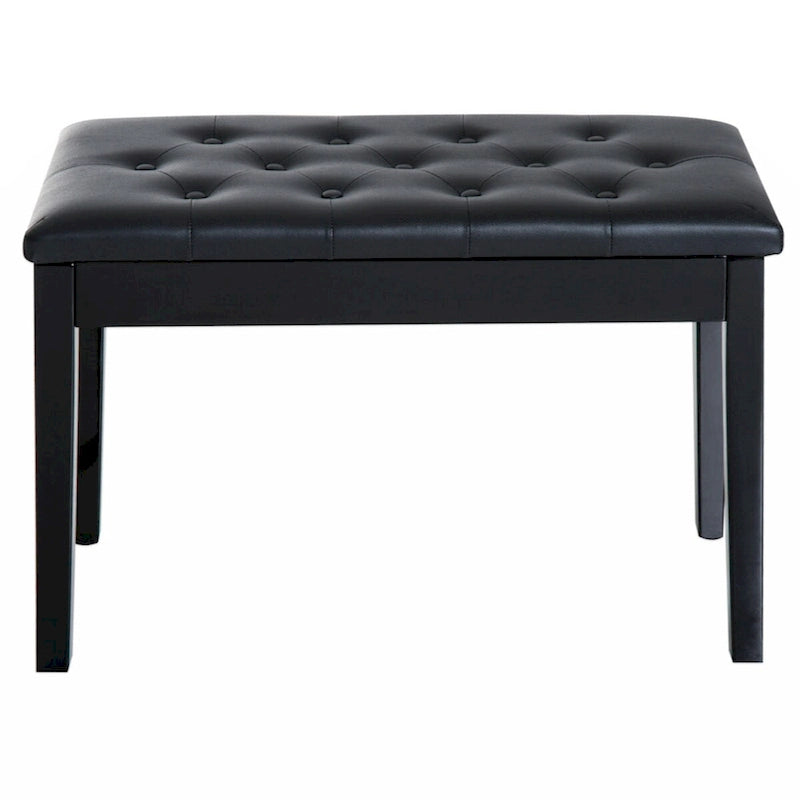 Duet Piano Chair with Faux Leather Padded Cushion and Wooden Frame, Button Tufted Keyboard Bench, Black