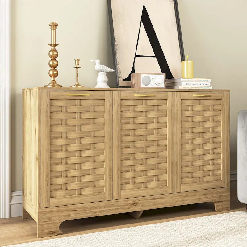 Storage Cabinet with 3 Doors, Wood Sideboard Buffet Storage with Adjustable Shelf, Anti-tip Kit Accent Cabinet