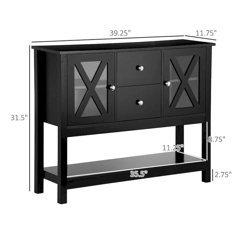 Sideboard Buffet Cabinet with 2 Drawers and Glass Door