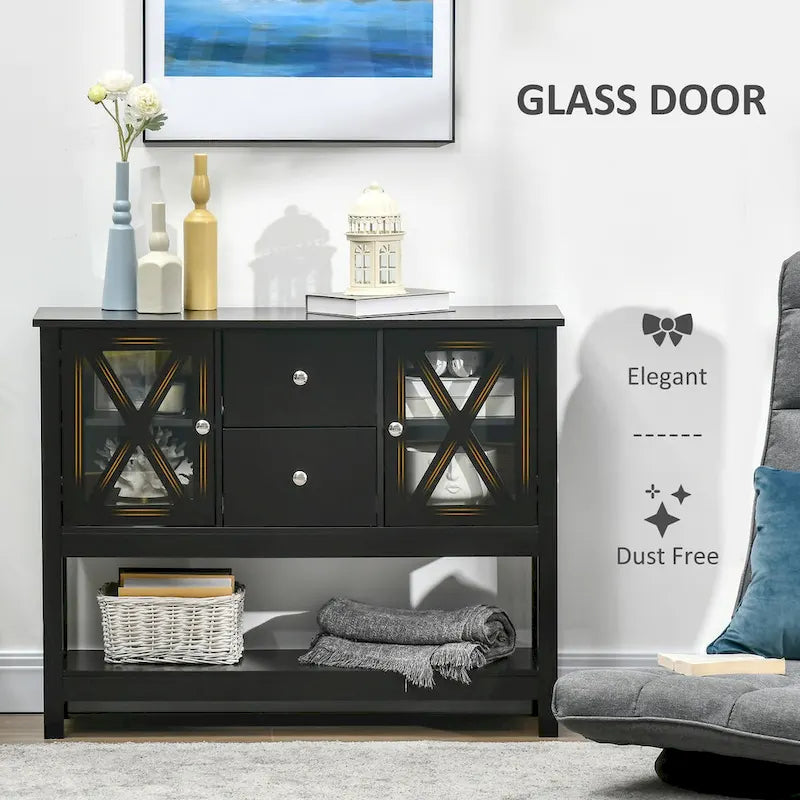 Sideboard Buffet Cabinet with 2 Drawers and Glass Door