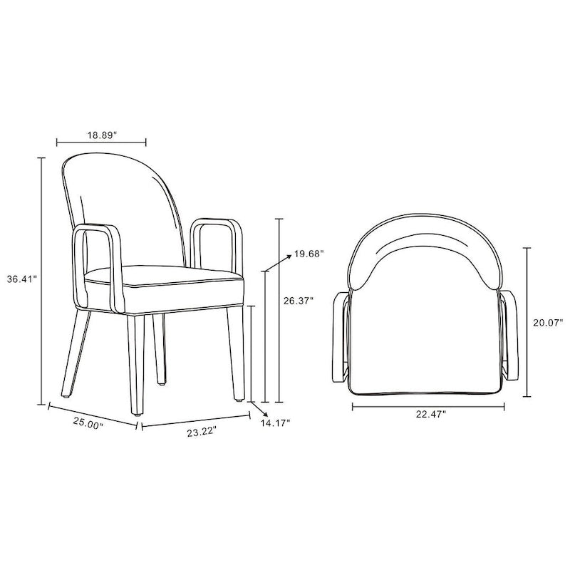 Manhattan Comfort Hillman Modern Leatherette and Velvet Upholstered Dining Arm Chair