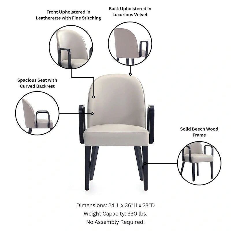 Manhattan Comfort Hillman Modern Leatherette and Velvet Upholstered Dining Arm Chair