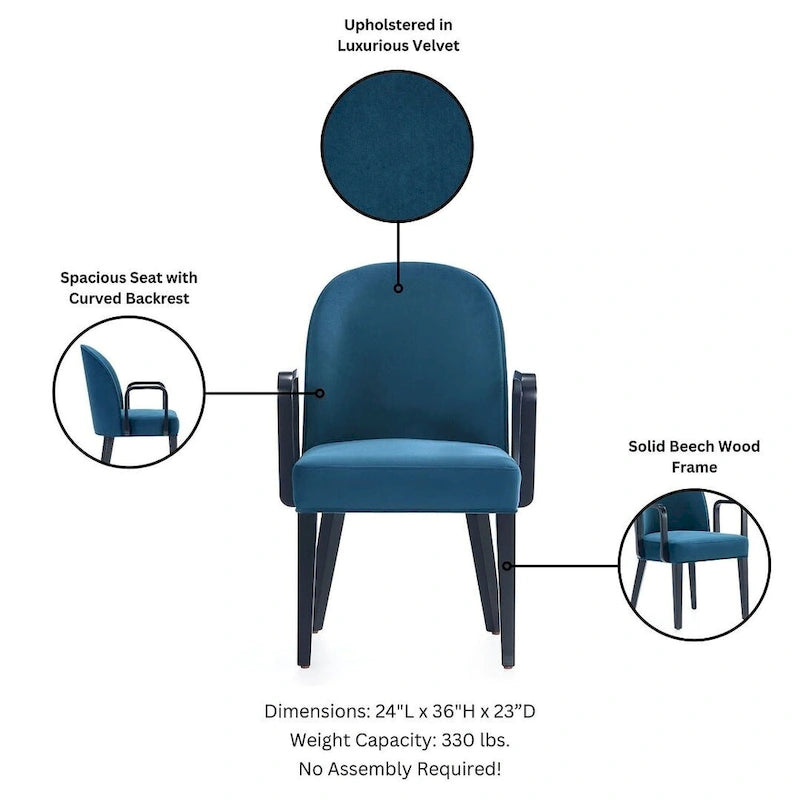 Manhattan Comfort Hillman Modern Leatherette and Velvet Upholstered Dining Arm Chair