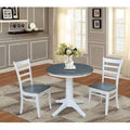 30 Round Top Pedestal Table with 2 Emily Chairs in White and Heather Gray