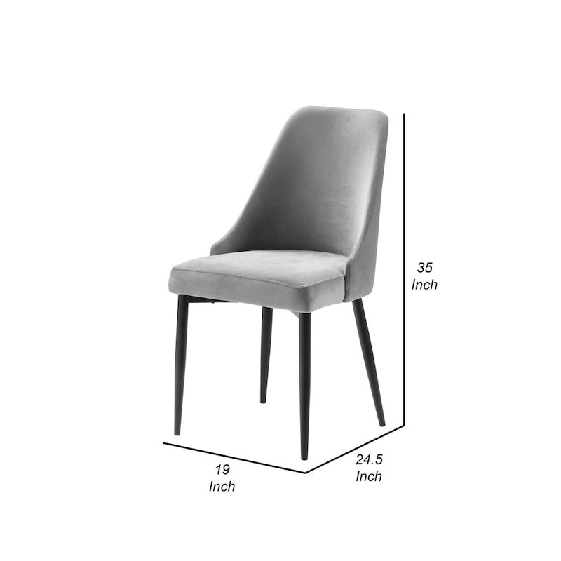 Gene 19 Inch Side Dining Chairs Set of 2, Tall Curved Back, Gray Velvet, Black Metal