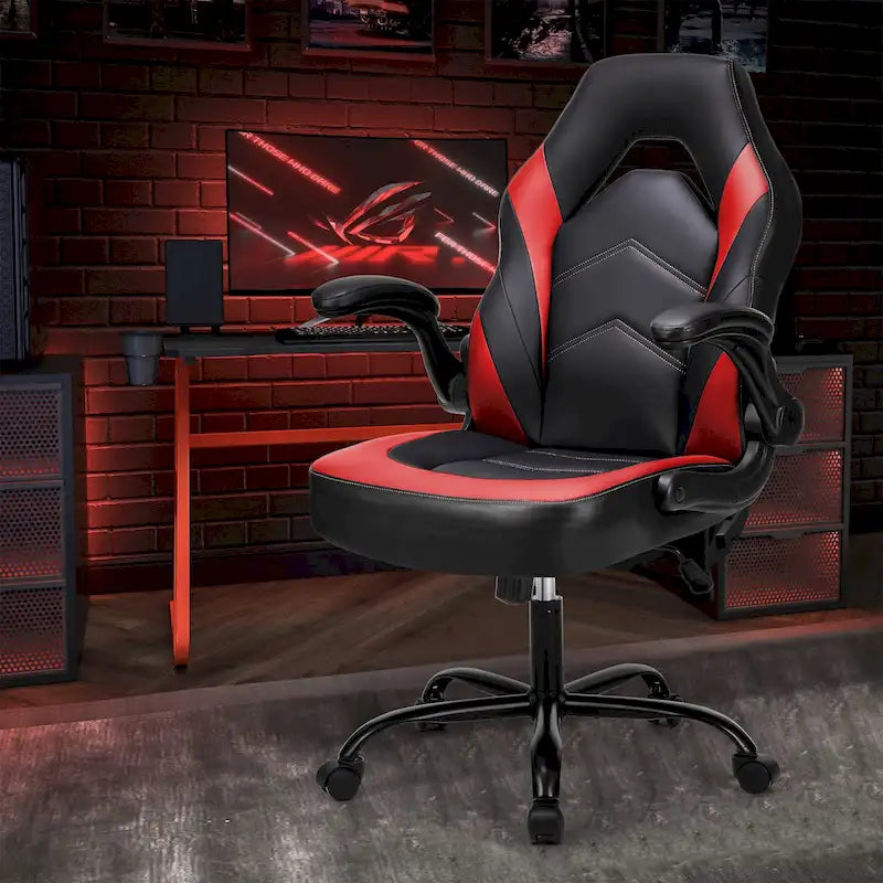 PU Leather Computer Chair Ergonomic Office Chair Gaming Chair with Lumbar Support,Rolling Desk Chairs with Flip-up Armrests