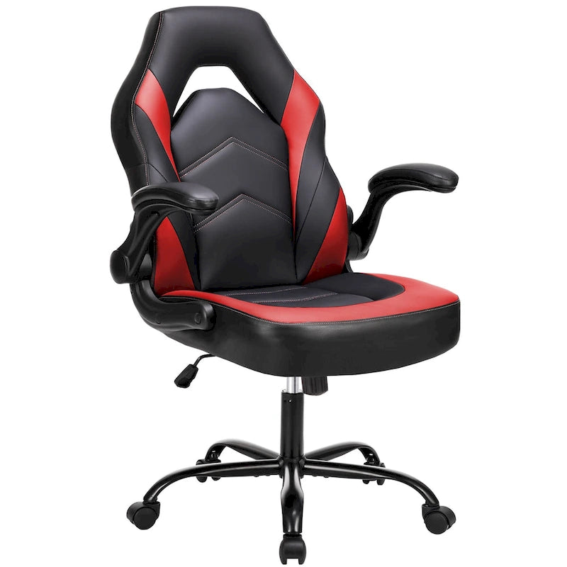 PU Leather Computer Chair Ergonomic Office Chair Gaming Chair with Lumbar Support,Rolling Desk Chairs with Flip-up Armrests