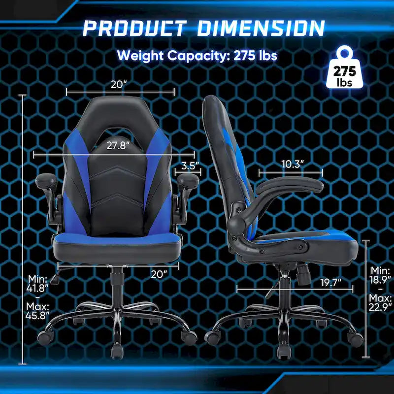 PU Leather Computer Chair Ergonomic Office Chair Gaming Chair with Lumbar Support,Rolling Desk Chairs with Flip-up Armrests