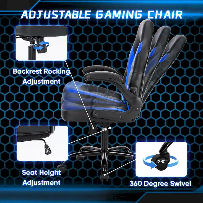 PU Leather Computer Chair Ergonomic Office Chair Gaming Chair with Lumbar Support,Rolling Desk Chairs with Flip-up Armrests