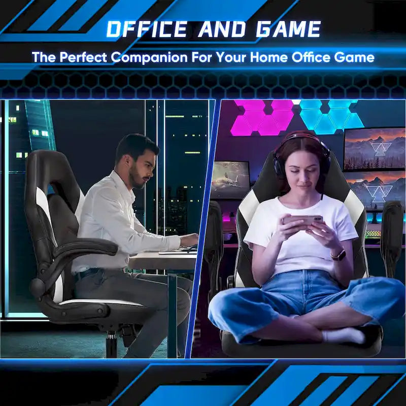 PU Leather Computer Chair Ergonomic Office Chair Gaming Chair with Lumbar Support,Rolling Desk Chairs with Flip-up Armrests