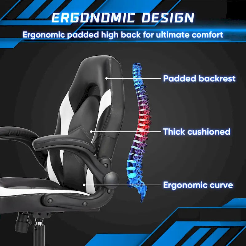 PU Leather Computer Chair Ergonomic Office Chair Gaming Chair with Lumbar Support,Rolling Desk Chairs with Flip-up Armrests