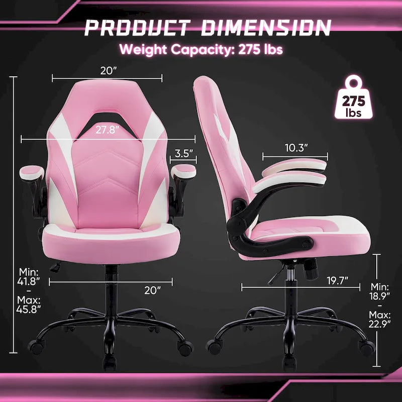 PU Leather Computer Chair Ergonomic Office Chair Gaming Chair with Lumbar Support,Rolling Desk Chairs with Flip-up Armrests