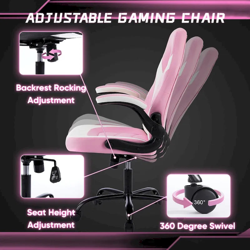 PU Leather Computer Chair Ergonomic Office Chair Gaming Chair with Lumbar Support,Rolling Desk Chairs with Flip-up Armrests