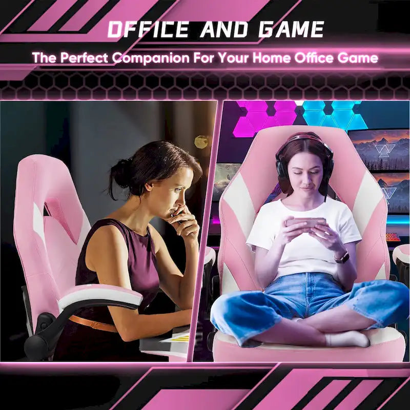 PU Leather Computer Chair Ergonomic Office Chair Gaming Chair with Lumbar Support,Rolling Desk Chairs with Flip-up Armrests