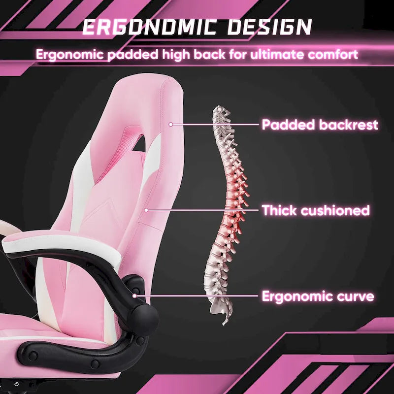 PU Leather Computer Chair Ergonomic Office Chair Gaming Chair with Lumbar Support,Rolling Desk Chairs with Flip-up Armrests