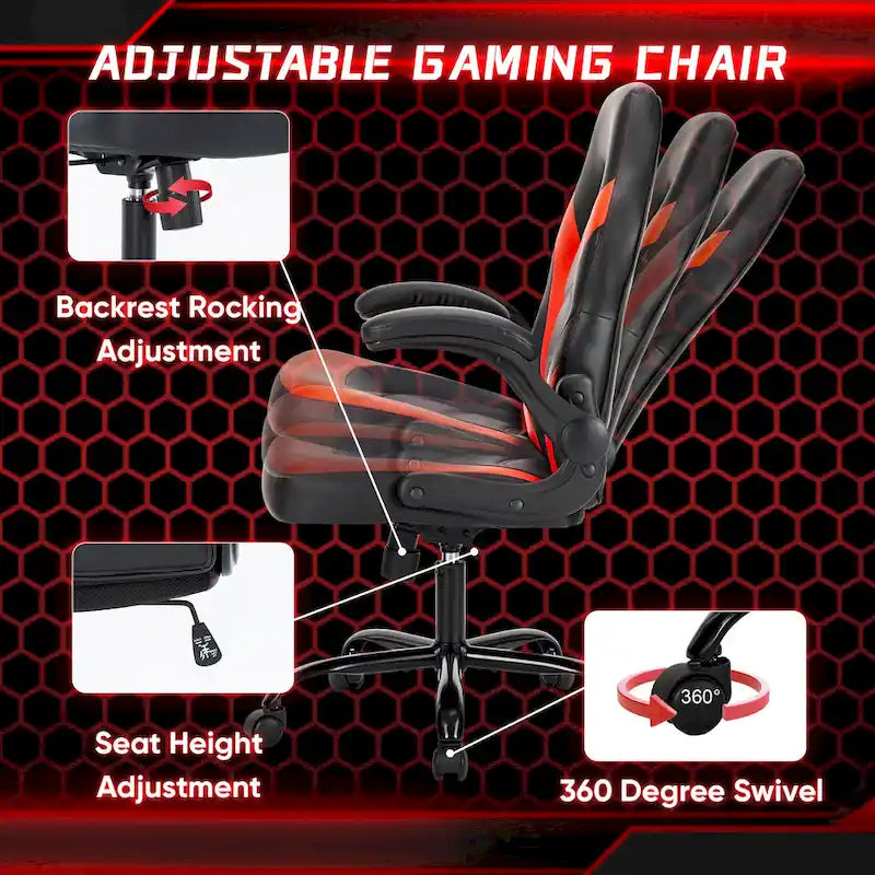 PU Leather Computer Chair Ergonomic Office Chair Gaming Chair with Lumbar Support,Rolling Desk Chairs with Flip-up Armrests