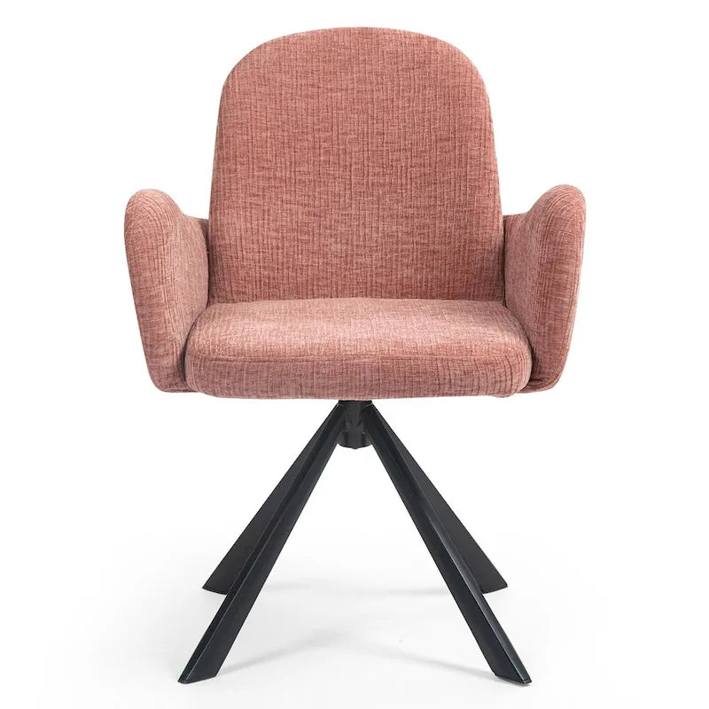 Beacher Pink Linen Fabric Dining Chair with Black Accent Iron Legs