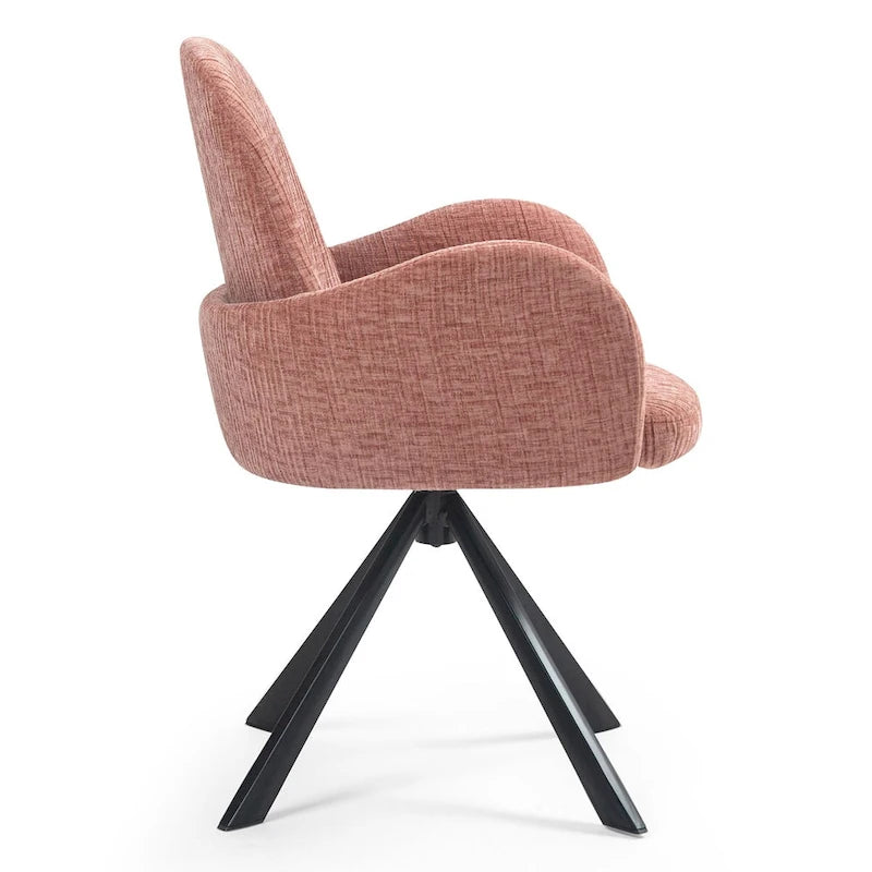 Beacher Pink Linen Fabric Dining Chair with Black Accent Iron Legs