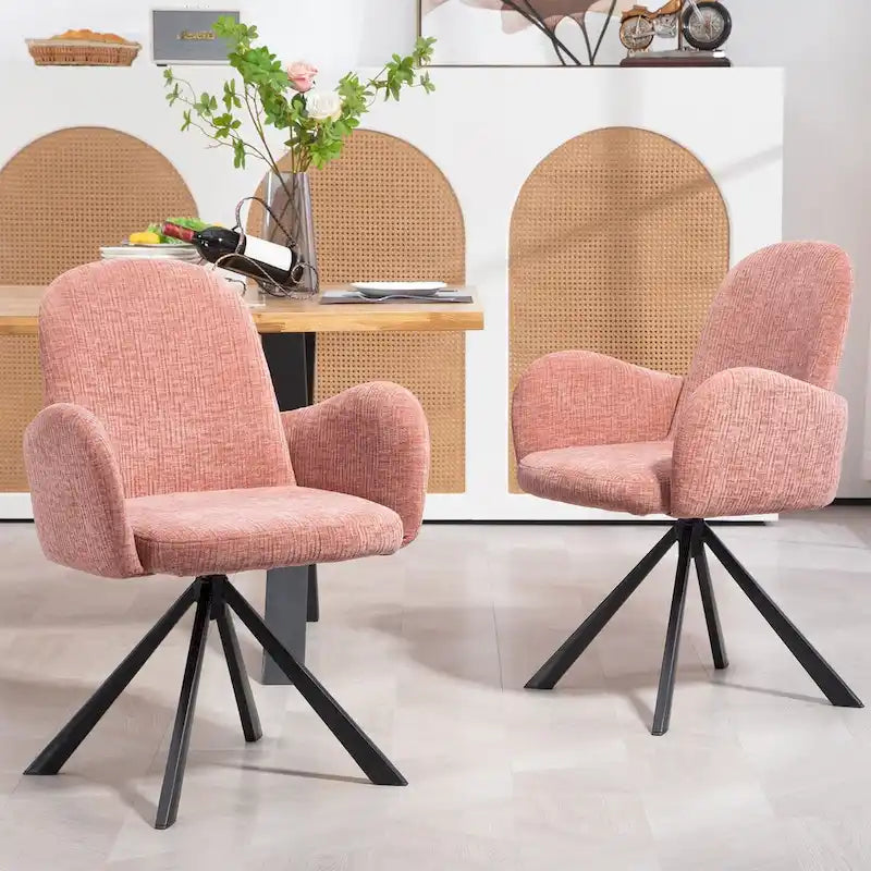 Beacher Pink Linen Fabric Dining Chair with Black Accent Iron Legs