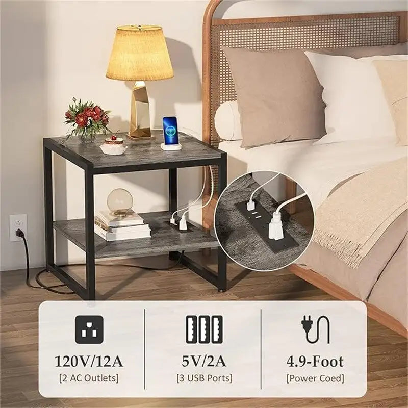 End Table with Charging Station - 20D x 20W x 20.7H