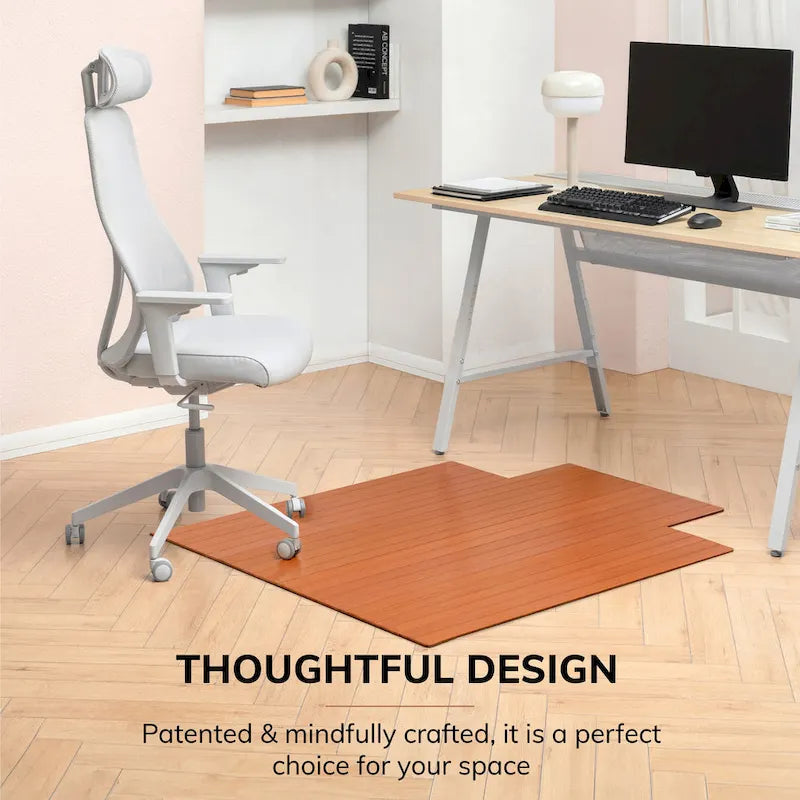 Jani Eco Bamboo Roll-Up Rectangular Chair Mat with Lip - Protective and Eco-Friendly, Heavy Duty for Office and Home