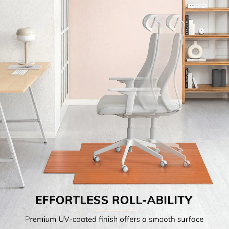 Jani Eco Bamboo Roll-Up Rectangular Chair Mat with Lip - Protective and Eco-Friendly, Heavy Duty for Office and Home