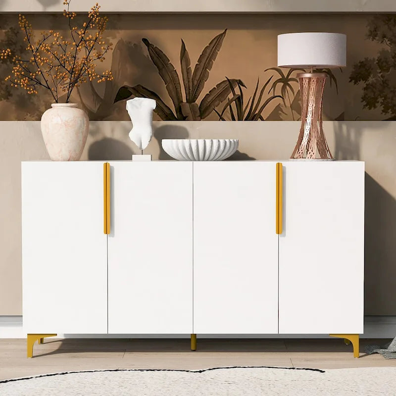 Modern Glossy Finish Light Luxury Storage Cabinet and Adjustable Shelves