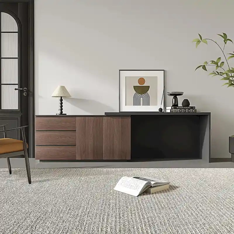Home Office Expandable Desk with Storage Drawers and Cabinet