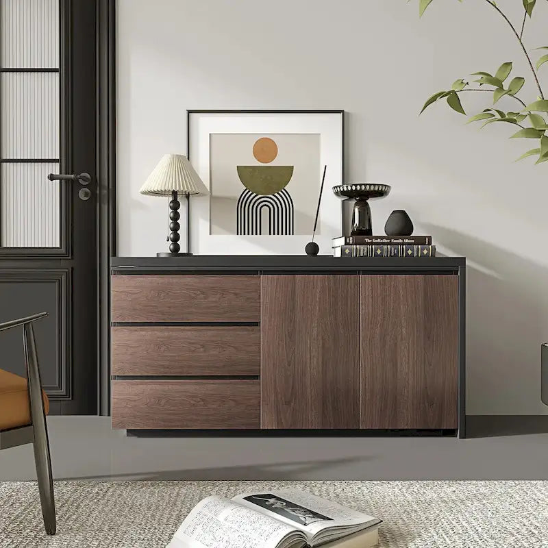 Home Office Expandable Desk with Storage Drawers and Cabinet